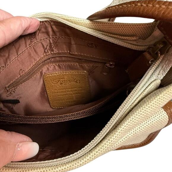Fossil Linen Crossbody Purse Outside Pocket Very Clean Inside and Out - Picture 4 of 9